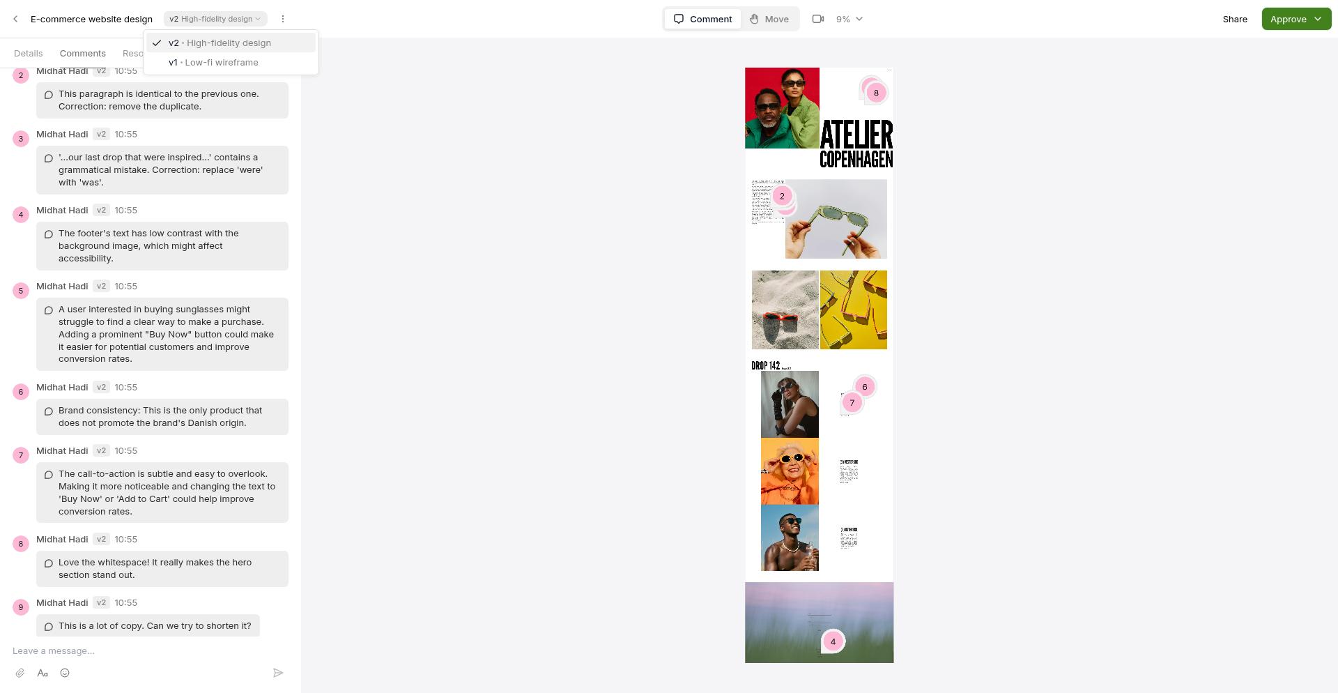 The version selector dropdown shows all available versions, allowing you to switch between them