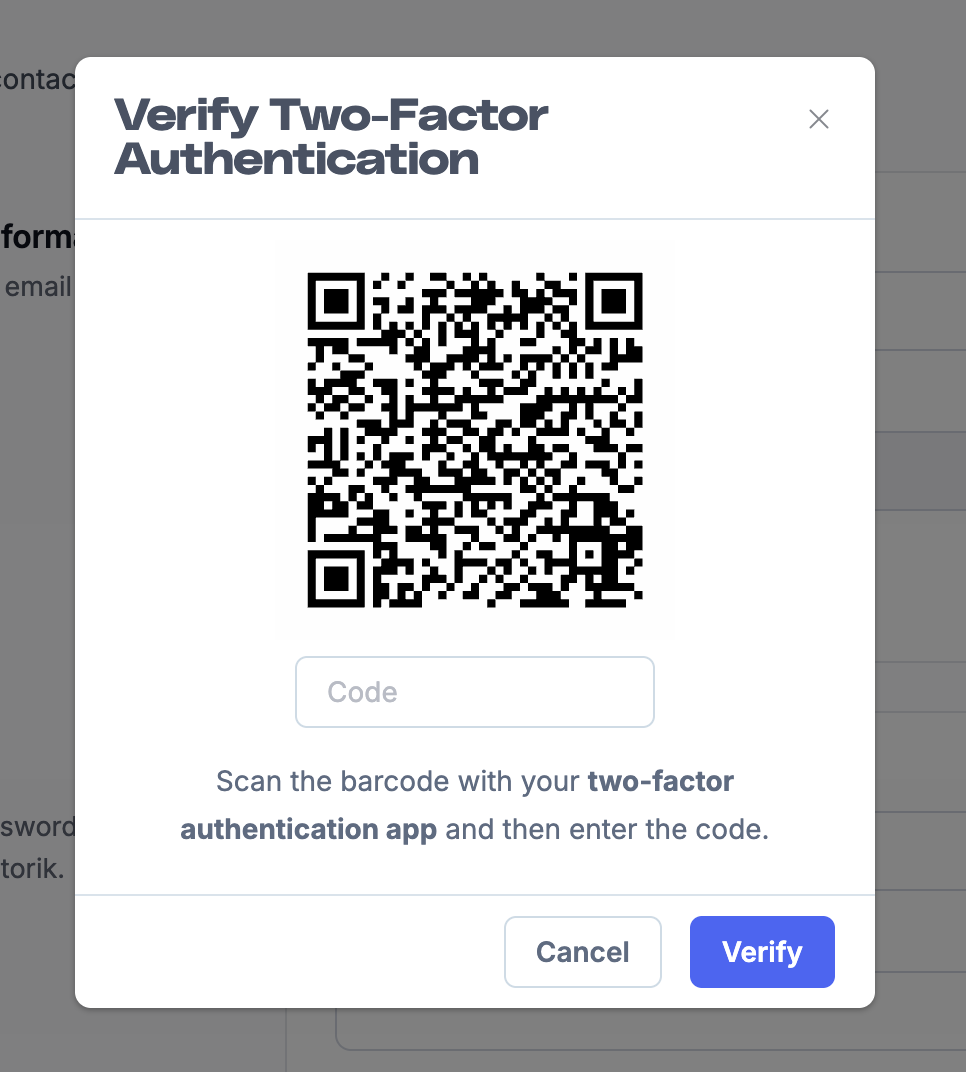 QR code verification dialog