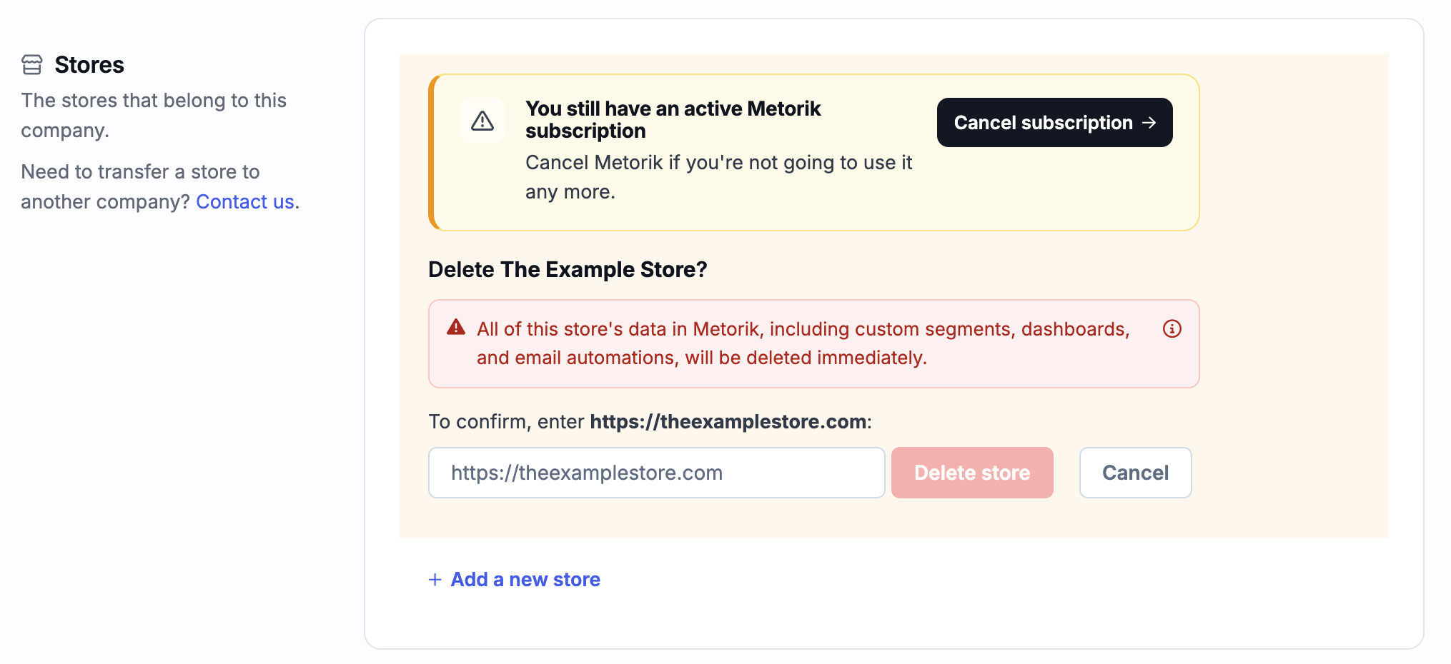 Delete store confirmation dialog