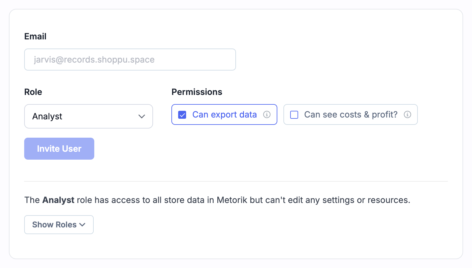 Send an invitation without costs/profit visibility