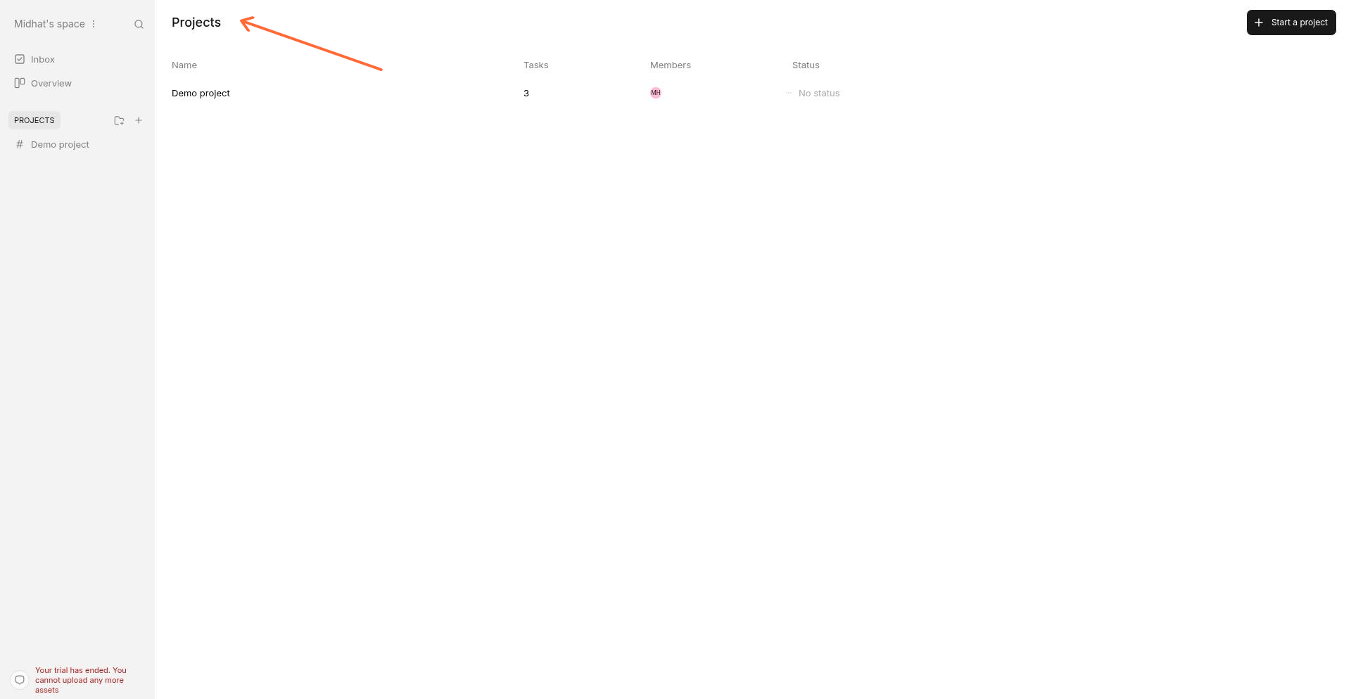 Projects list showing multiple projects within a workspace