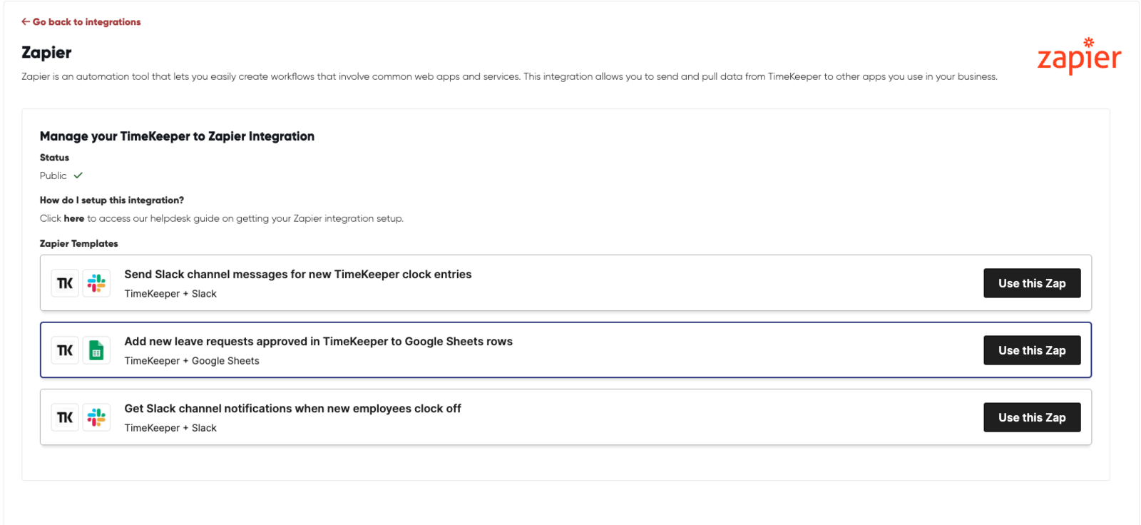 Pre-set Zapier Templates