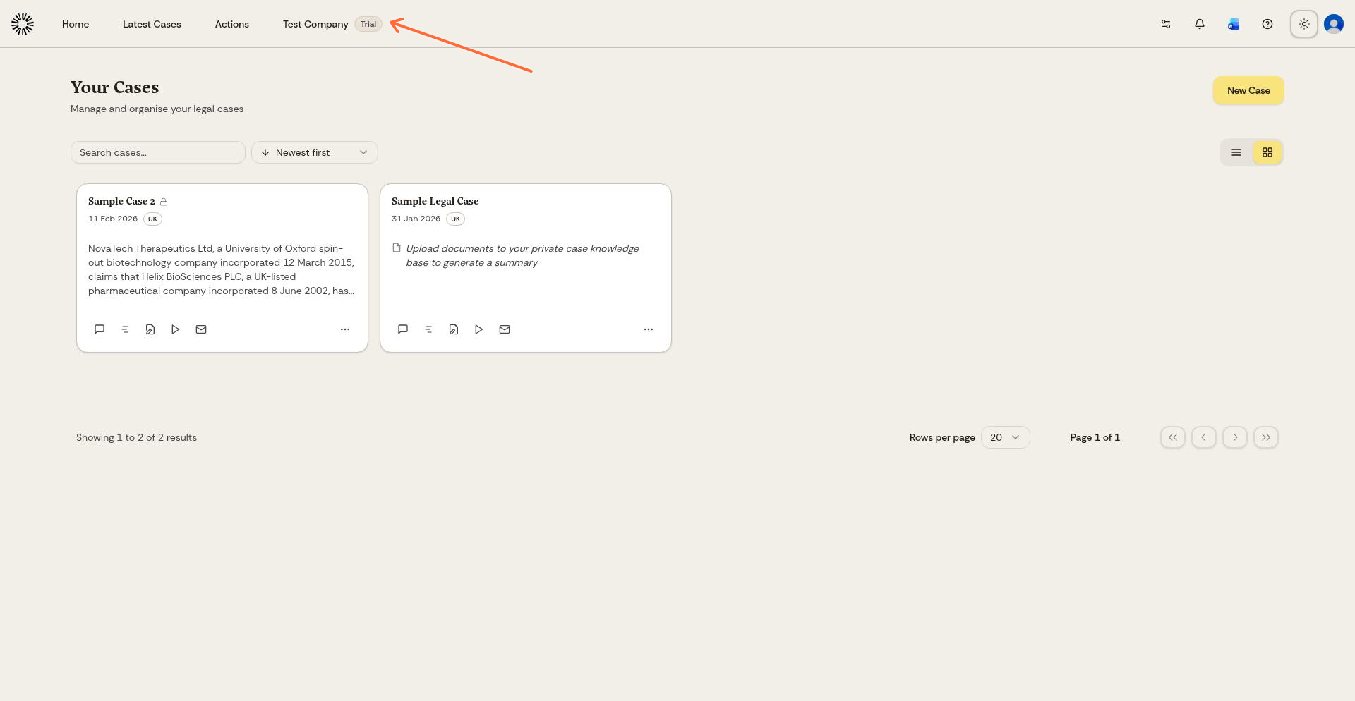 Click your company name in the top navigation bar