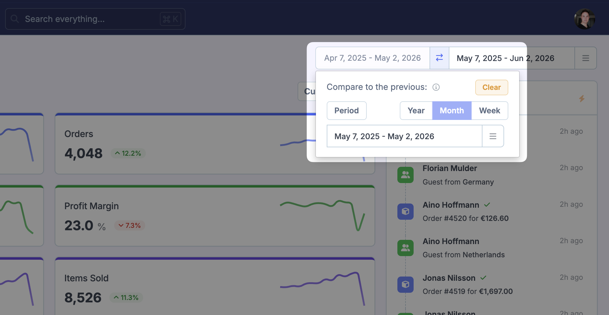 Comparison date period selector