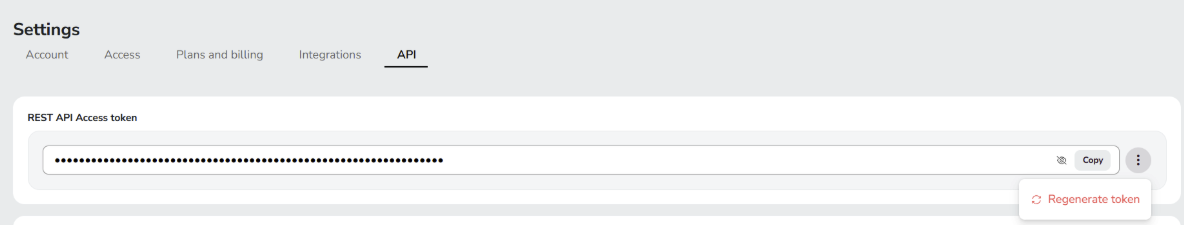 Regenerate API token from Settings