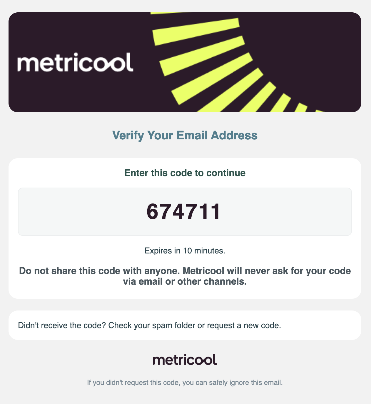 E-mail contenant le code de vérification