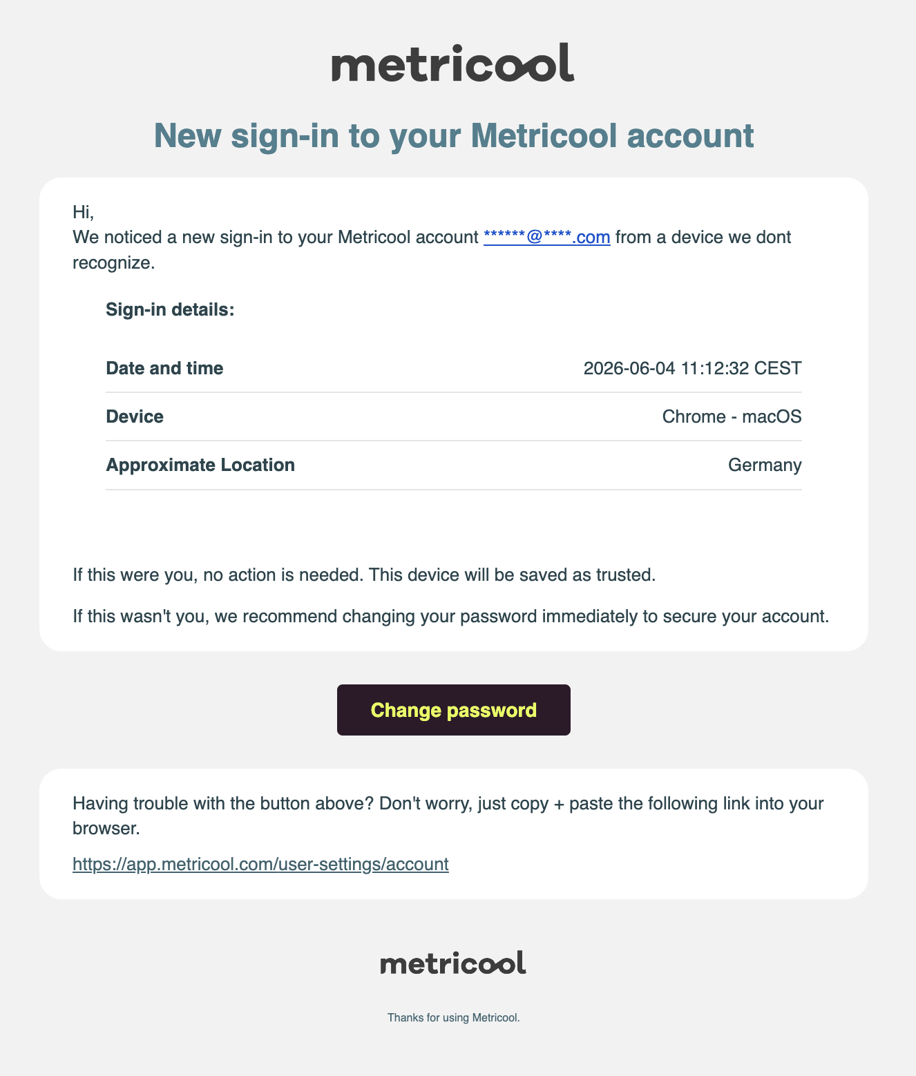 E-mail de notification de sécurité