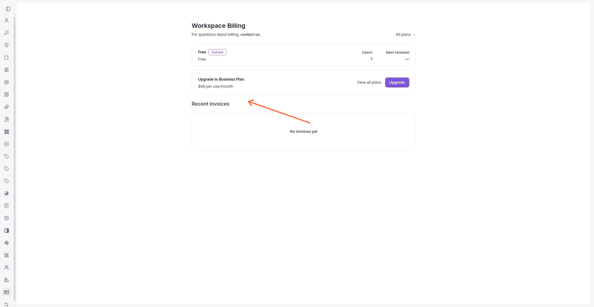 Recent invoices section showing invoice list