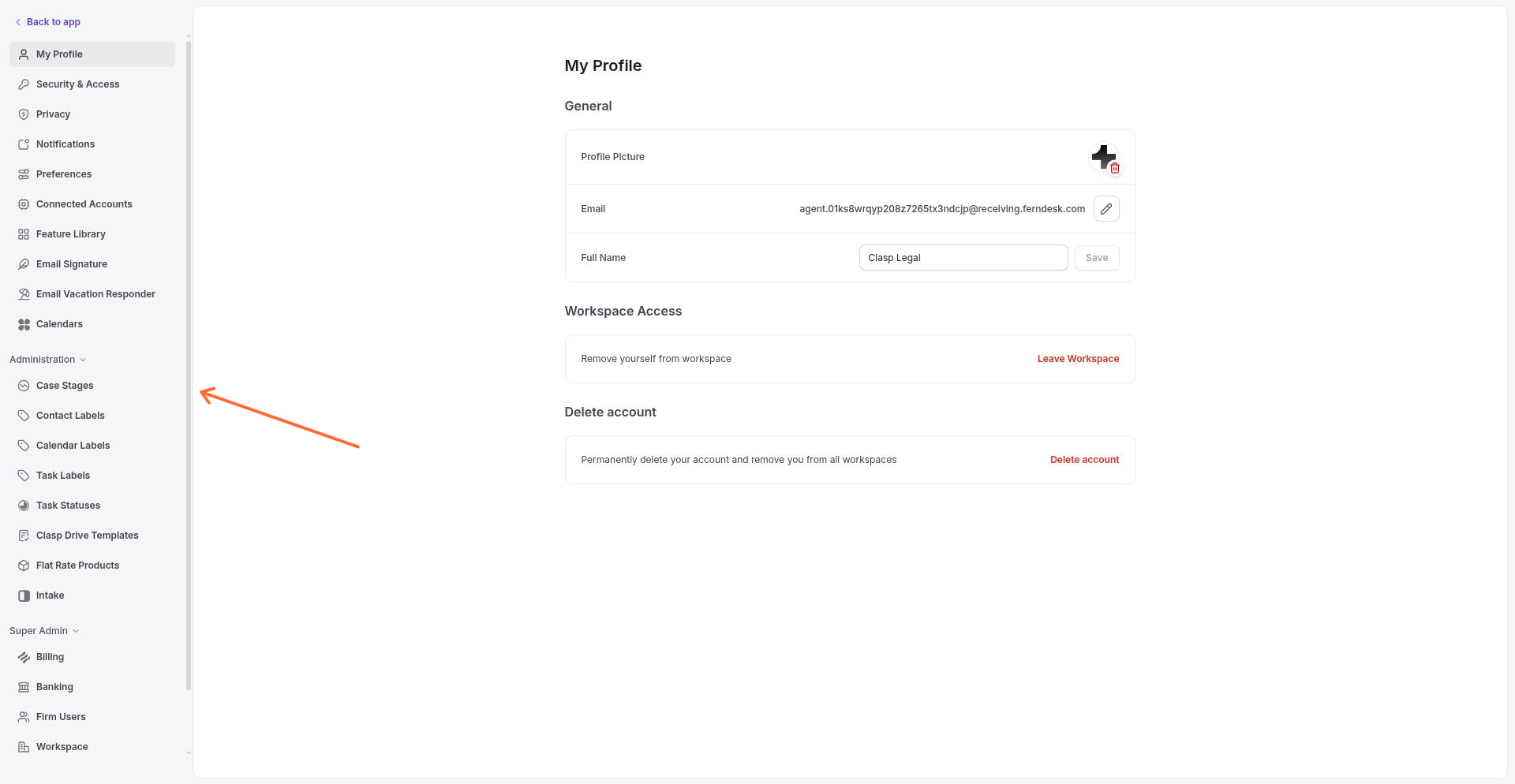 Settings navigation panel showing all settings categories in the left sidebar