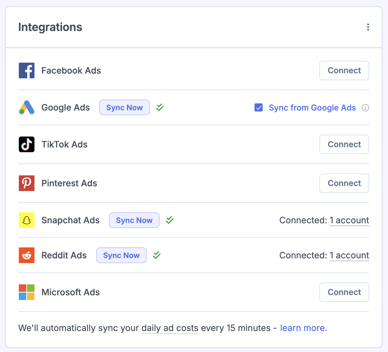 Advertising integrations list