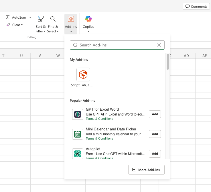 Install from Excel