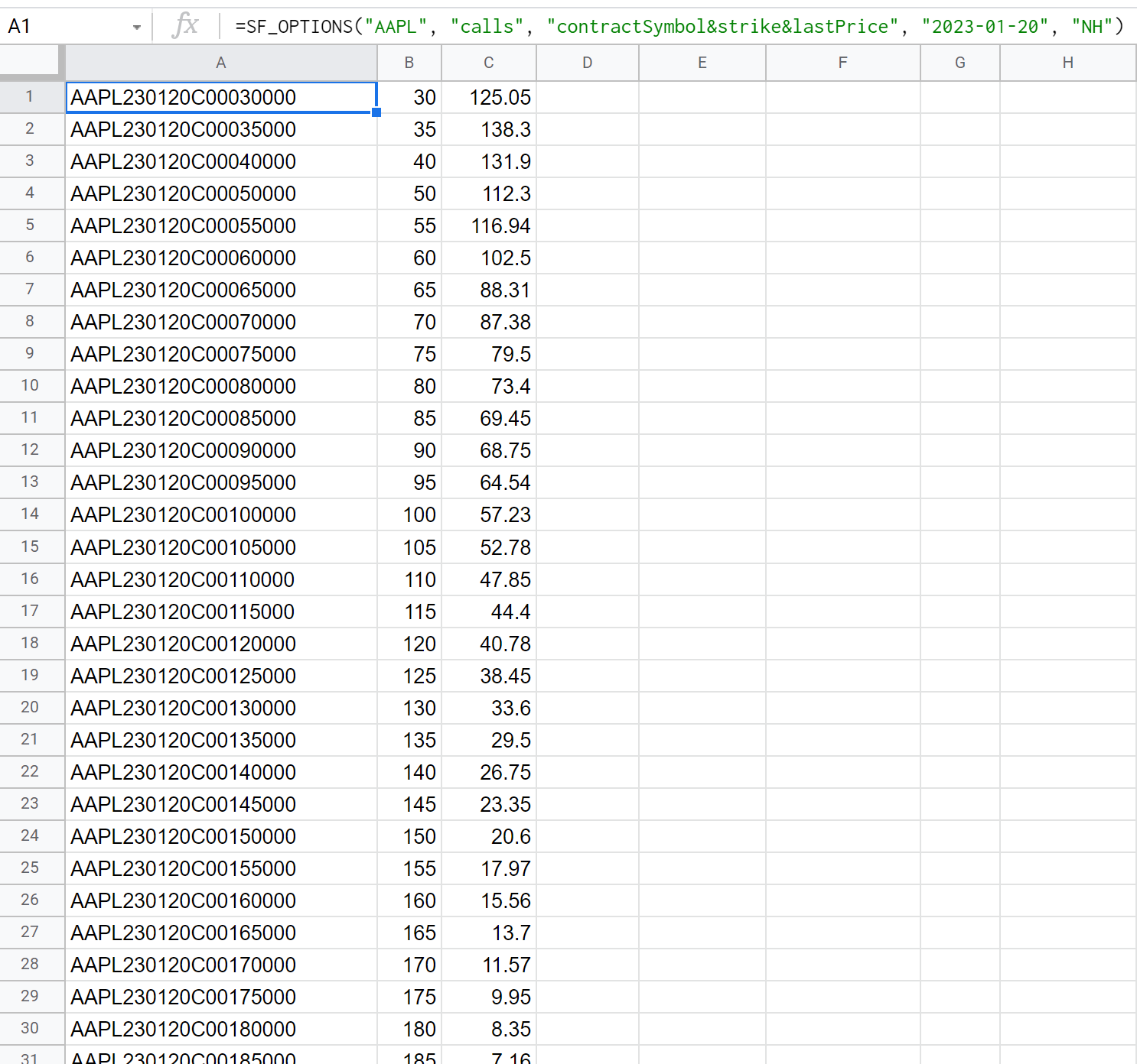 Options - Formatting example