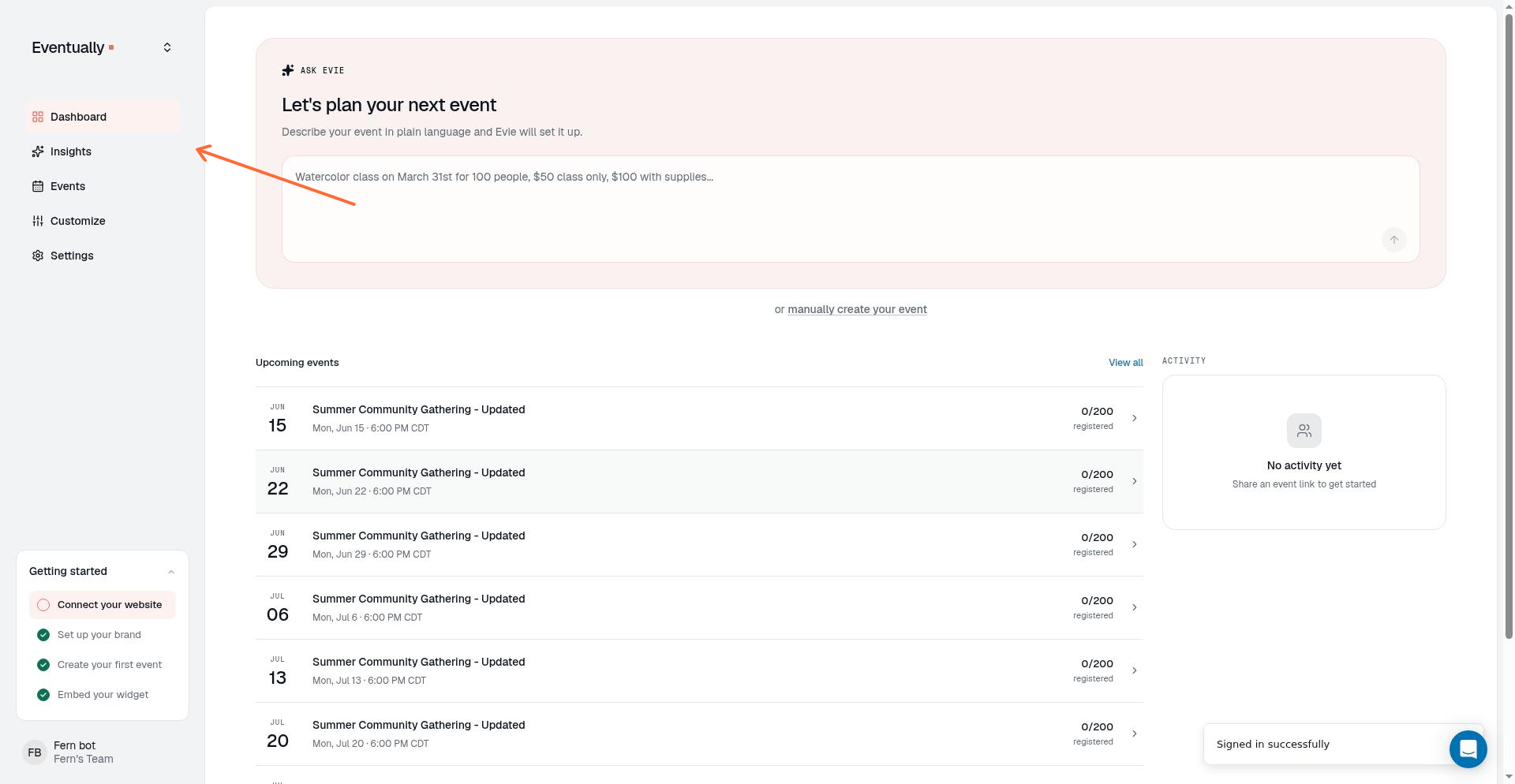 Insights link in the left sidebar