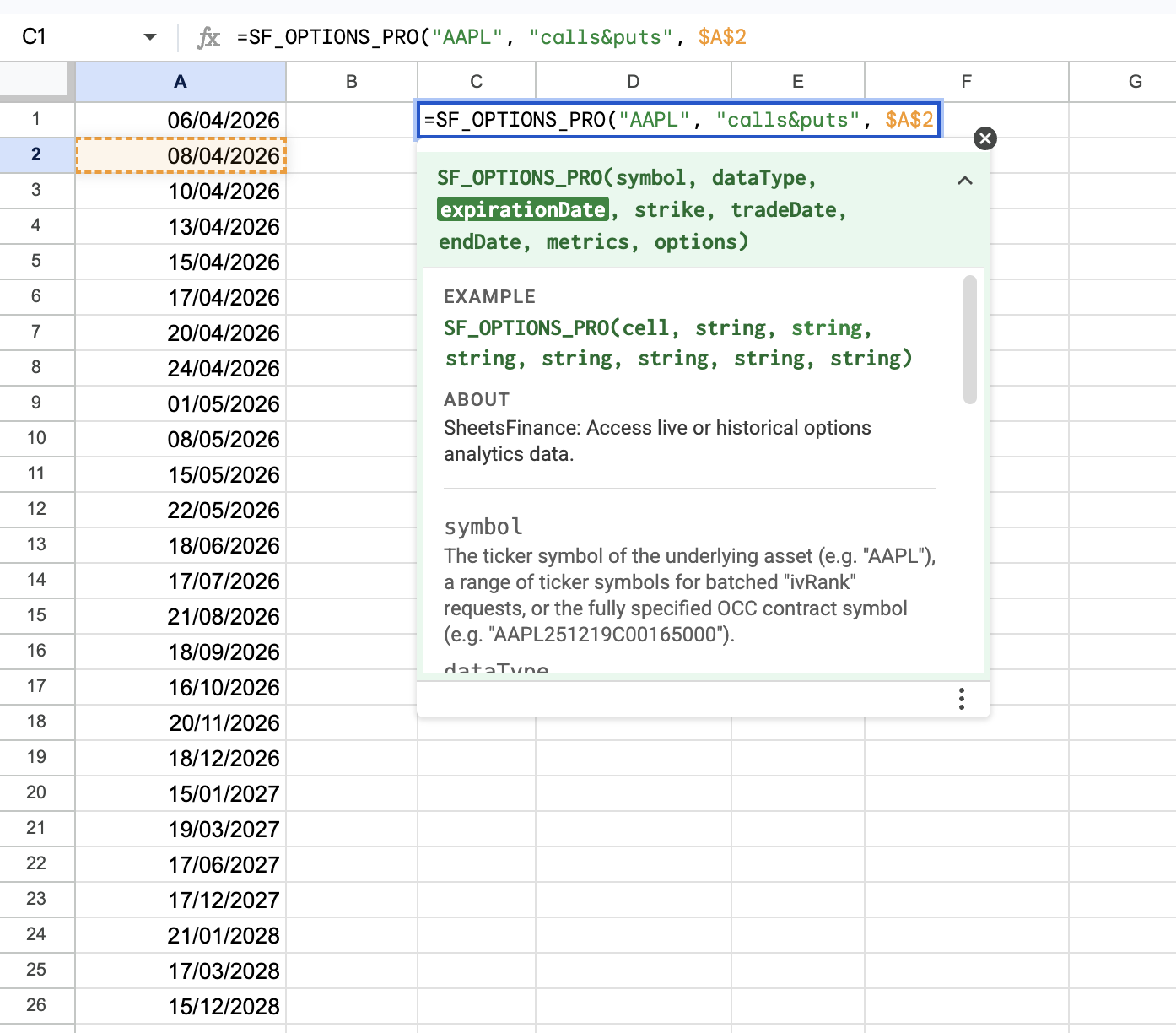Options Expiration Dates Example 2
