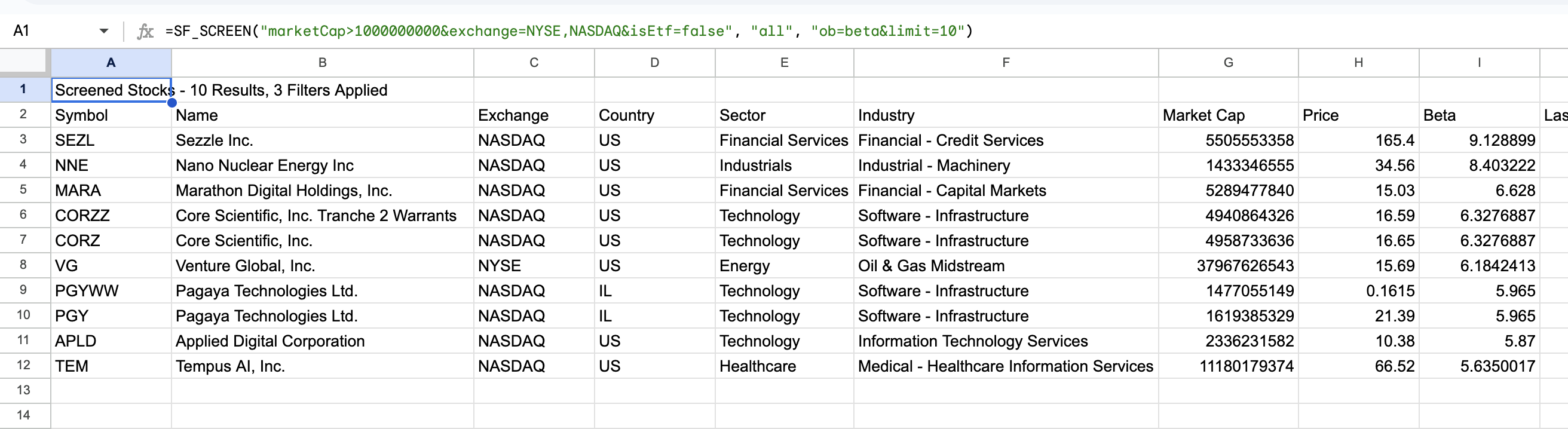 Stock Screener Example 1