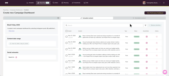 Esempio di vista condivisa di Campaign Dashboard