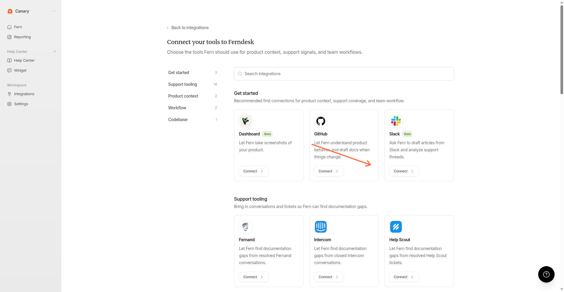 Slack-Integrationskarte mit hervorgehobenem Button „Verbinden“