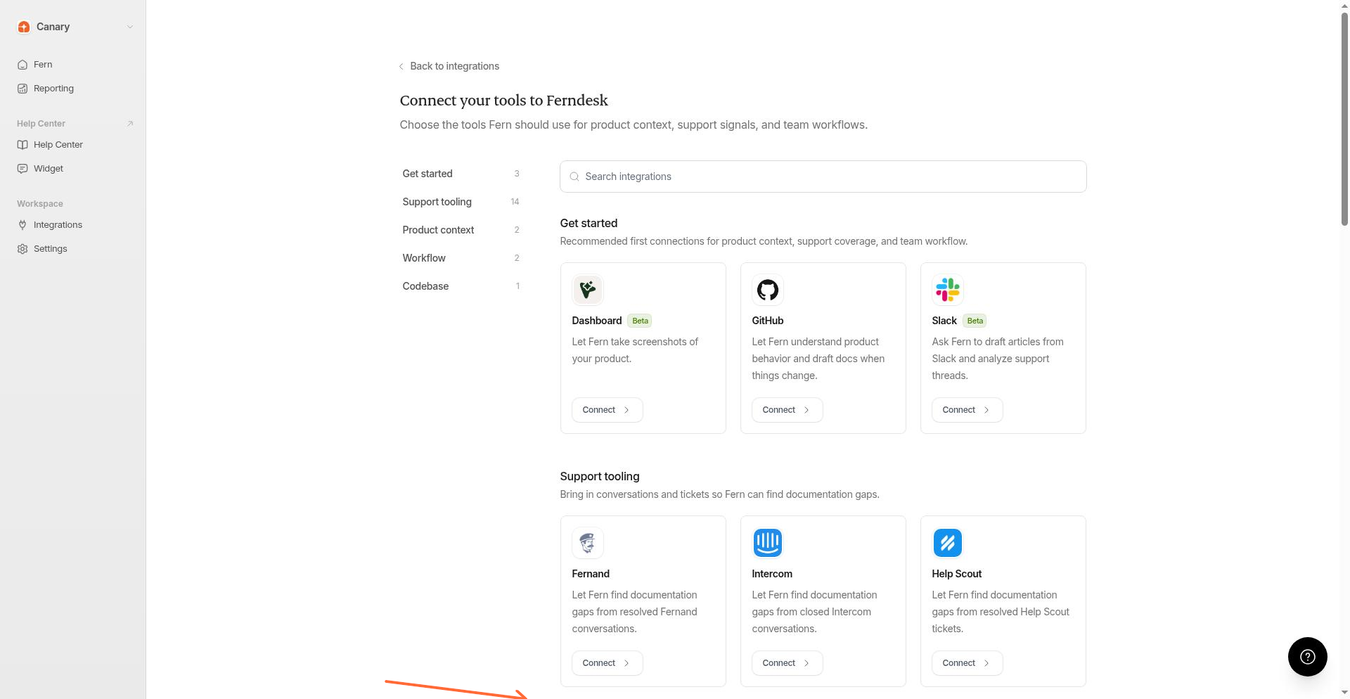 Tarjeta de integración de Plain con el botón Connect resaltado