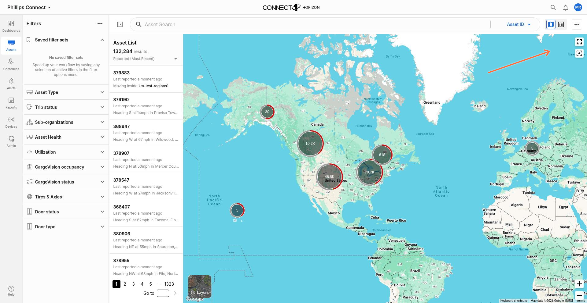 Map in fullscreen mode with the exit fullscreen button visible