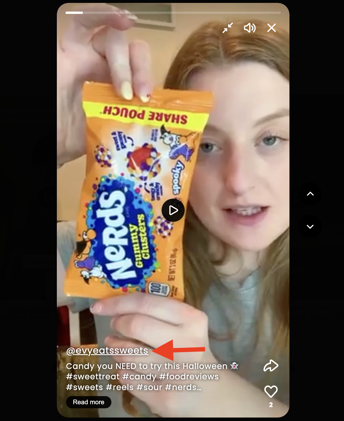 Social handle shown on a video
