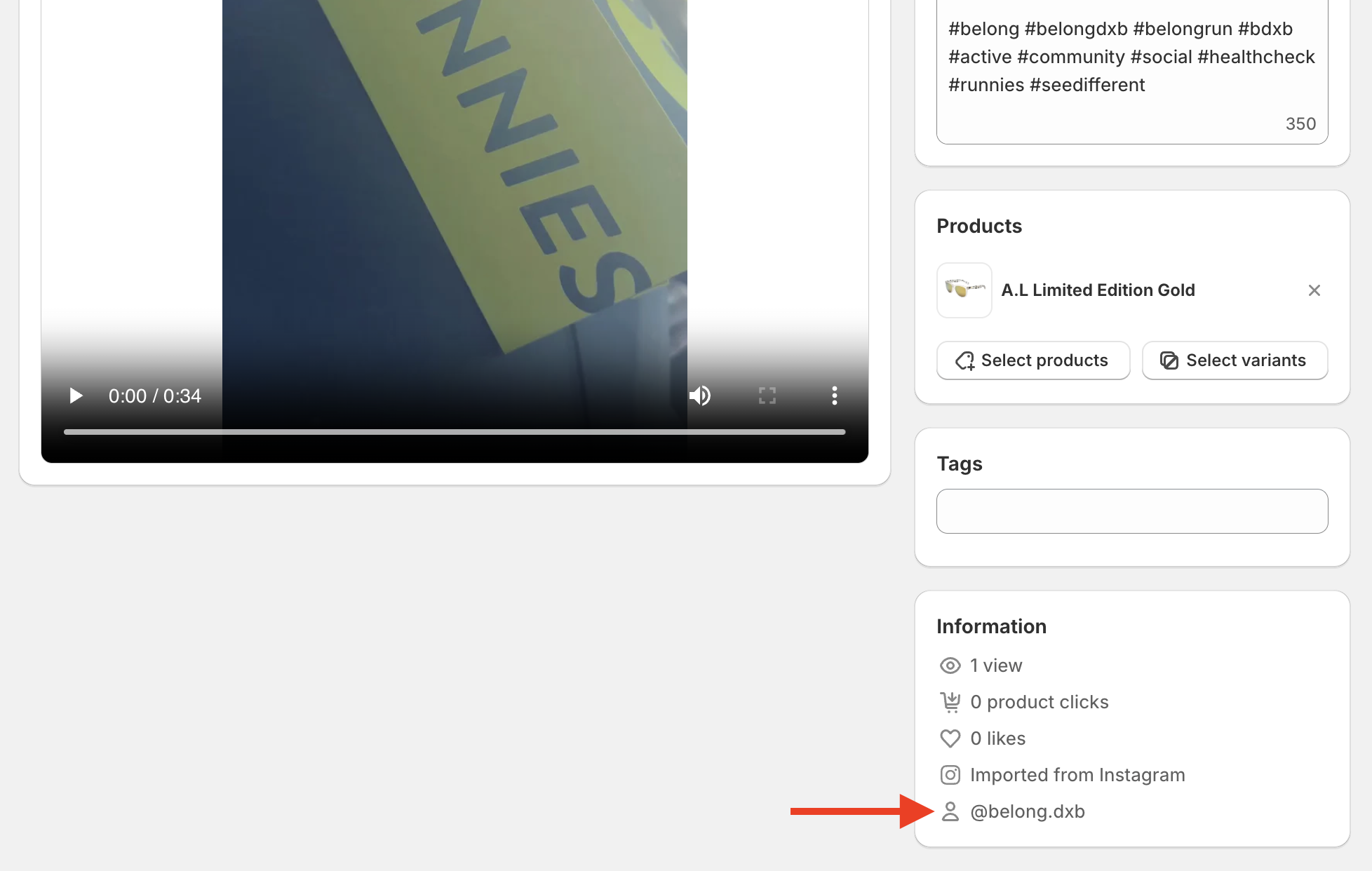 Creator social handle in the media library