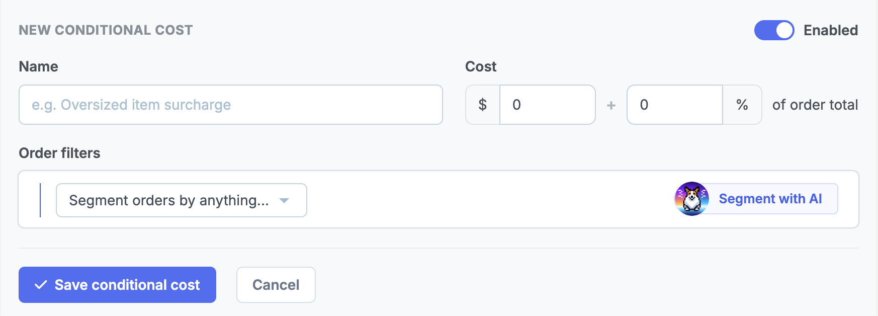 Conditional extra cost filters and match mode