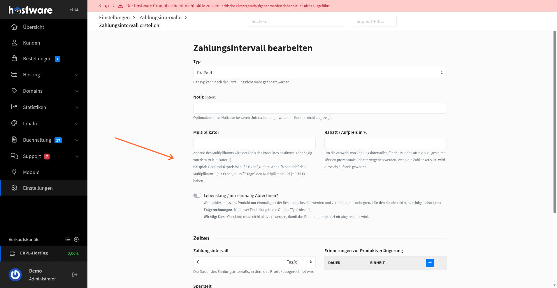 Create payment interval form with monthly settings