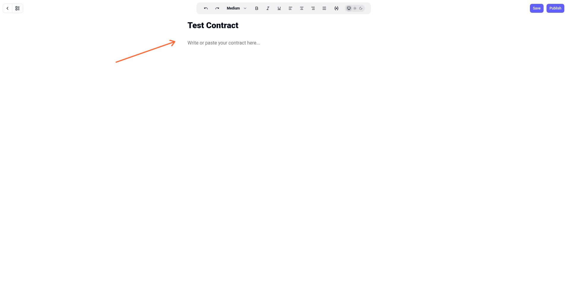 Contract builder with rich text editor and sidebar