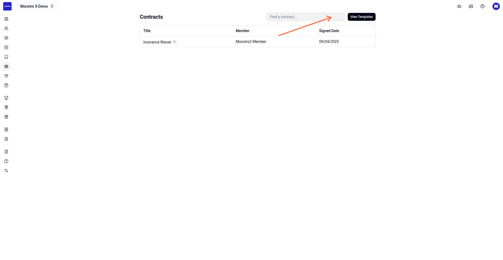 Signed contracts list with the View Templates link