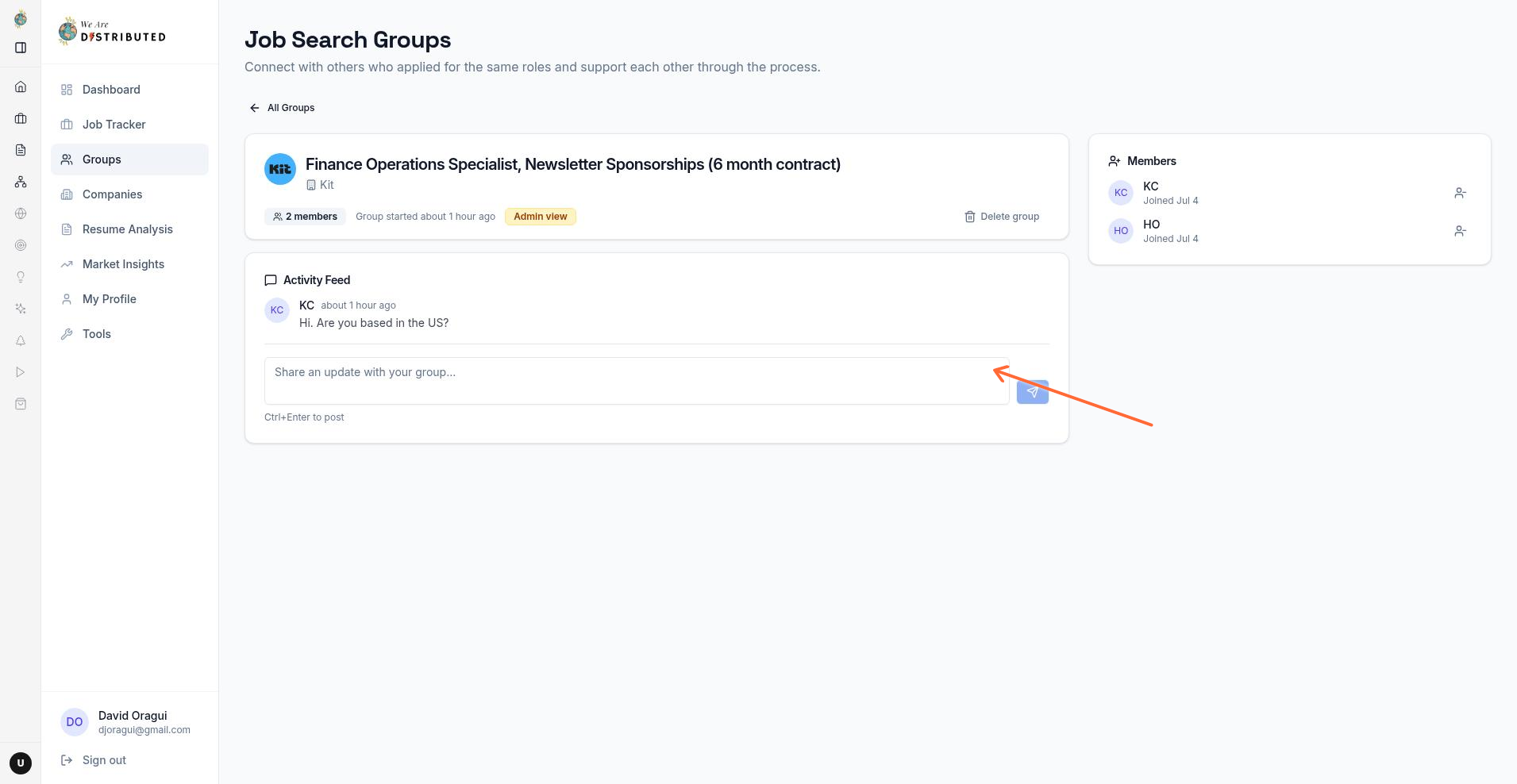 Activity Feed with the post composer text box