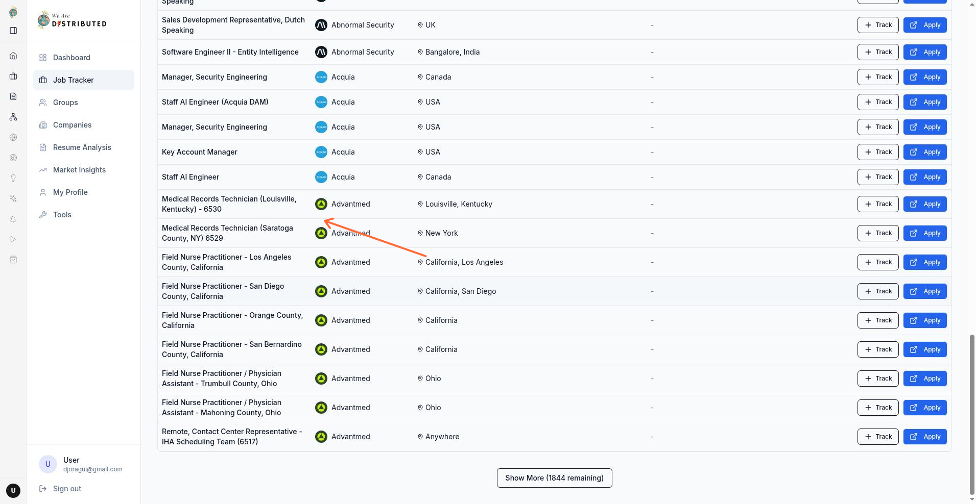 Find Jobs page showing employer logos next to job listings