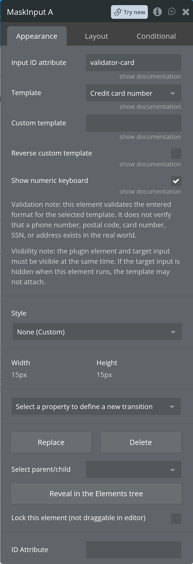 Better Input Validator properties in the Bubble editor