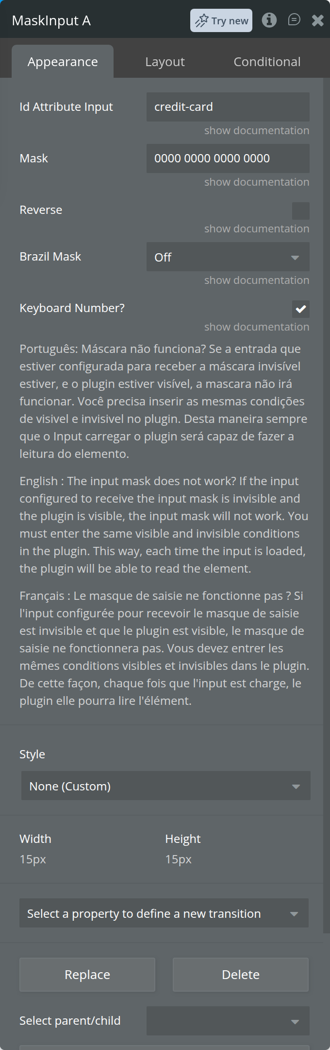 Input Mask - Legacy properties in the Bubble editor