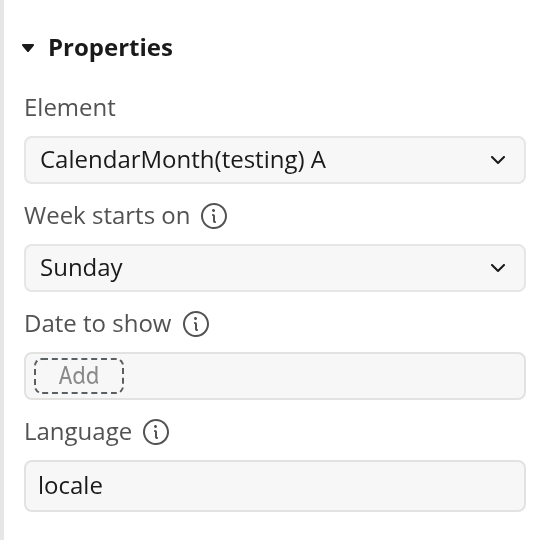 Calendar month Reset action properties in the Bubble editor
