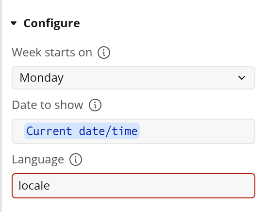 Calendar week properties in the Bubble editor