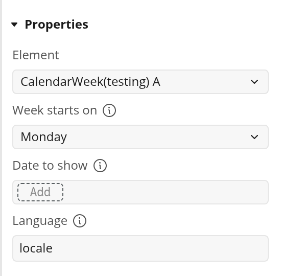 Calendar week Reset action properties in the Bubble editor