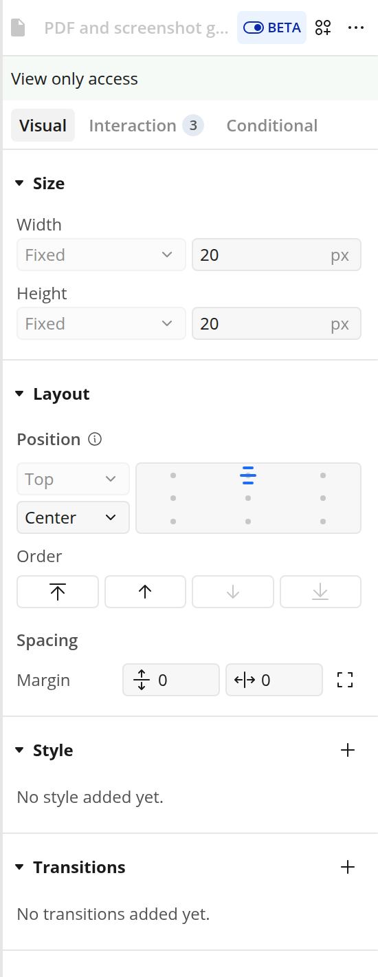 PDF and screenshot generator element properties in the Bubble editor