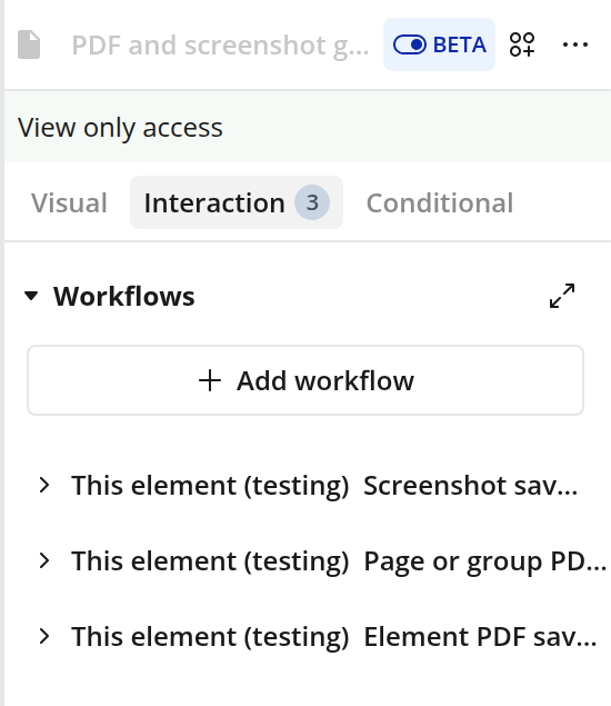PDF and screenshot generator events in the Bubble editor