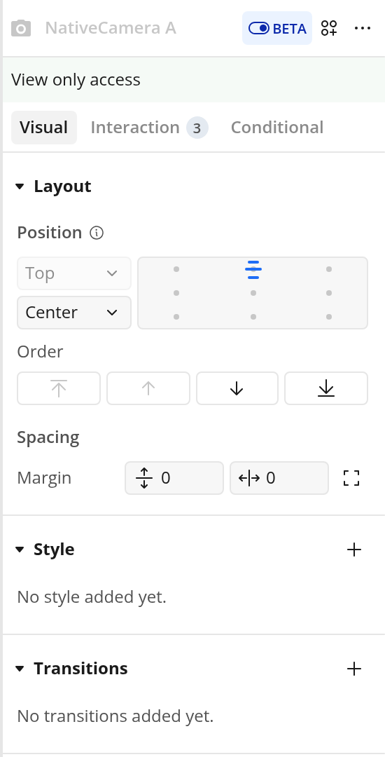 Native camera element property panel