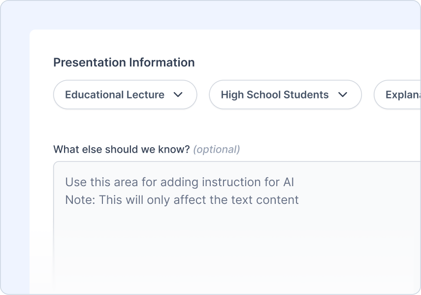 Add Your Instructions screen with dropdowns for audience, type, and tone