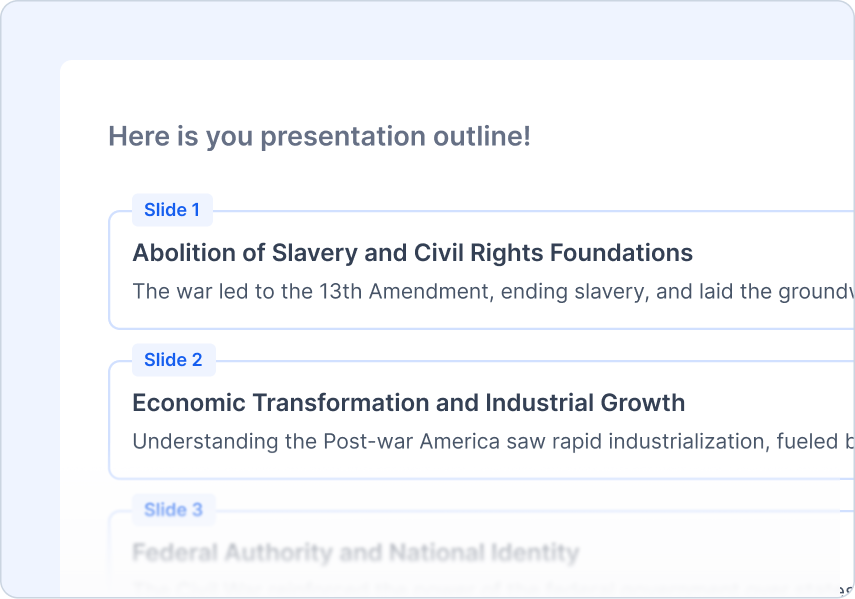 Review the Outline screen showing slide cards with titles and descriptions