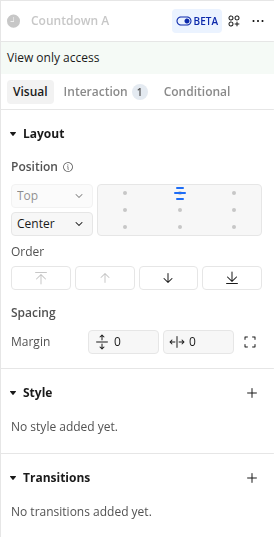 Countdown element property panel in the Bubble editor