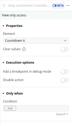 Stop countdown action property panel in the Bubble editor