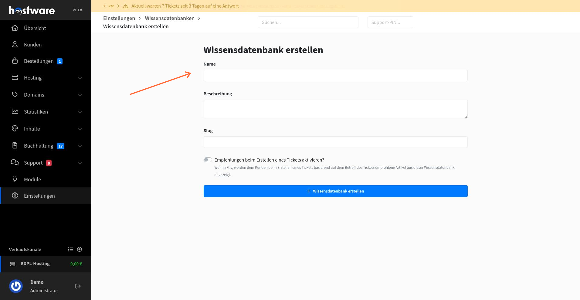 Knowledge base edit form