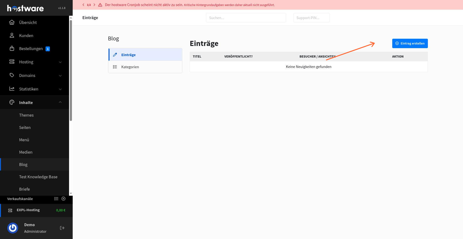 Knowledge base entries list