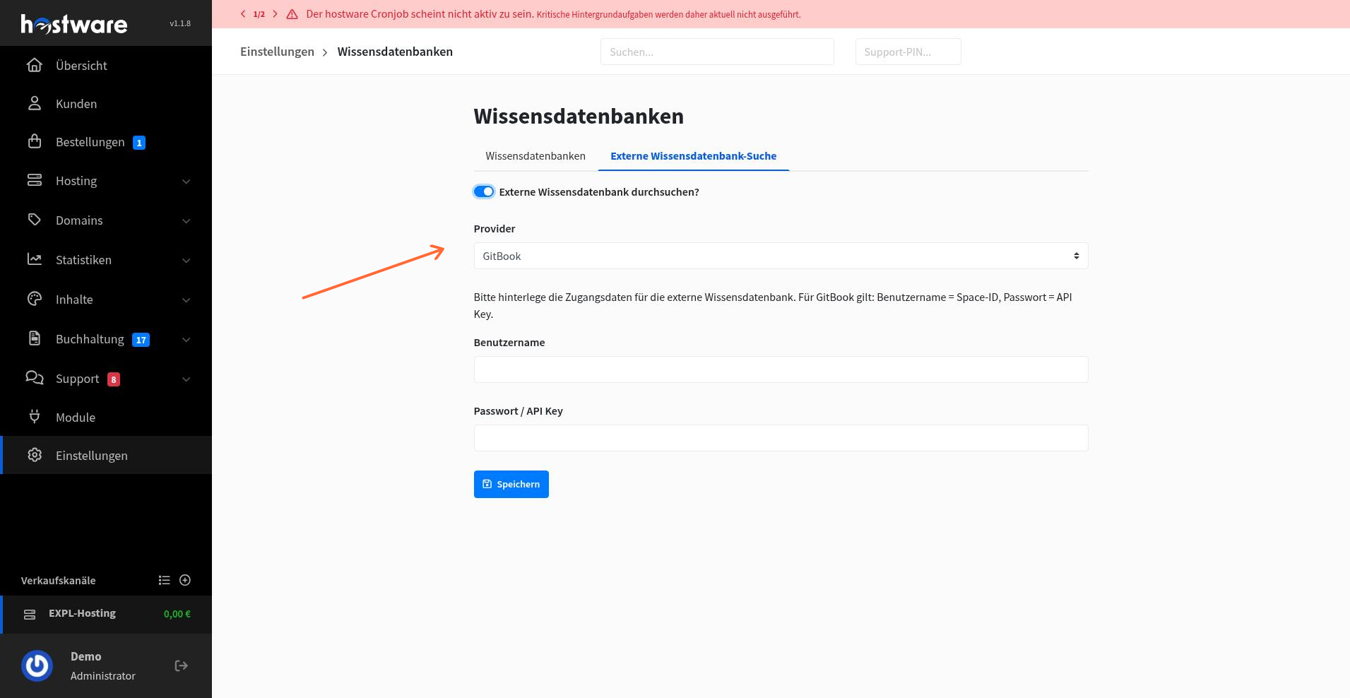 External knowledge base search settings