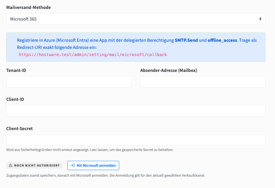 Microsoft 365 Konfiguration in Hostware