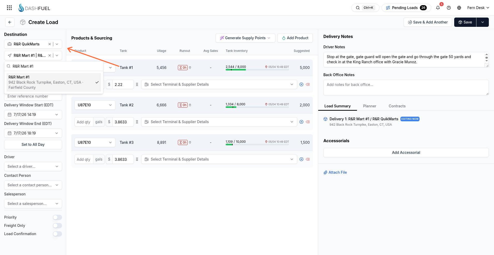 Create load form with Customer and Site filled