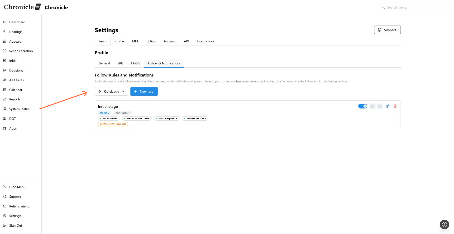 Follow & Notifications tab with Follow Rules and Notifications