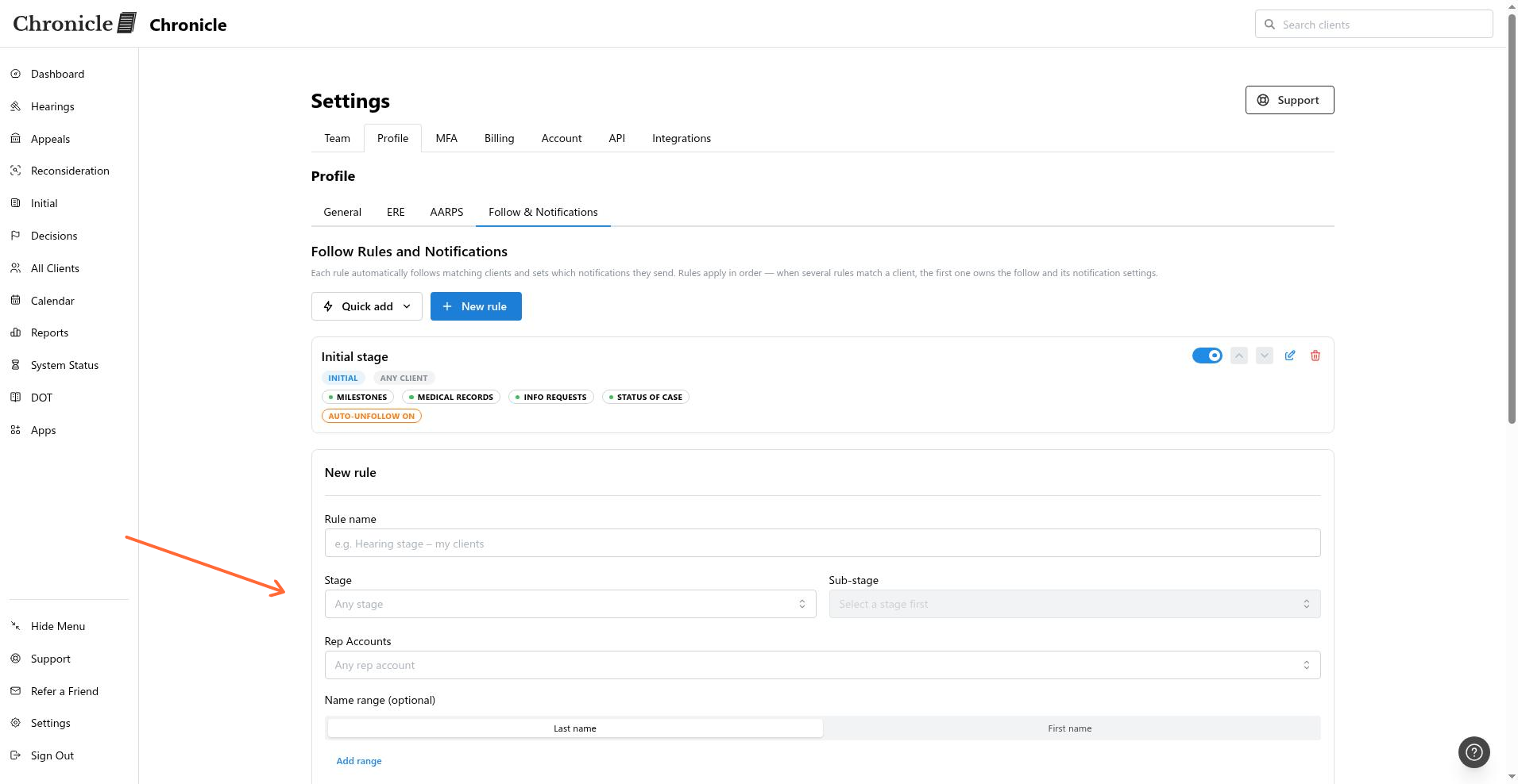 Follow rule editor